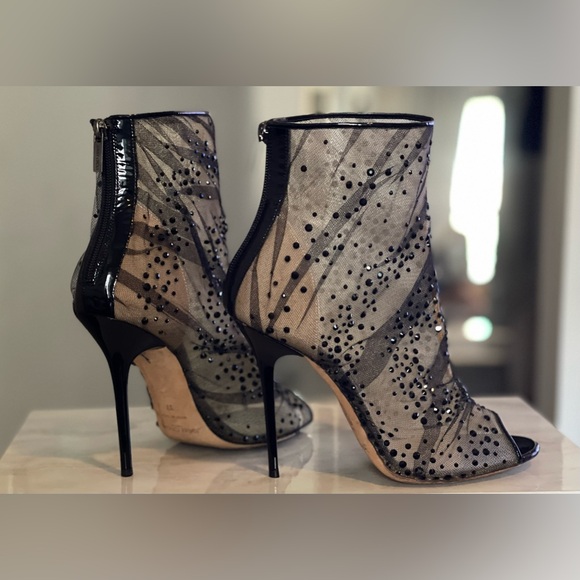 Jimmy Choo Black Crystal Embellished Open-Toe Booties sz 39 - Picture 3 of 7